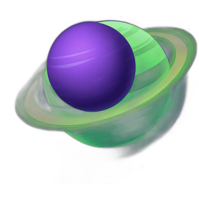 green planet with purple saturn rings and moon emoji