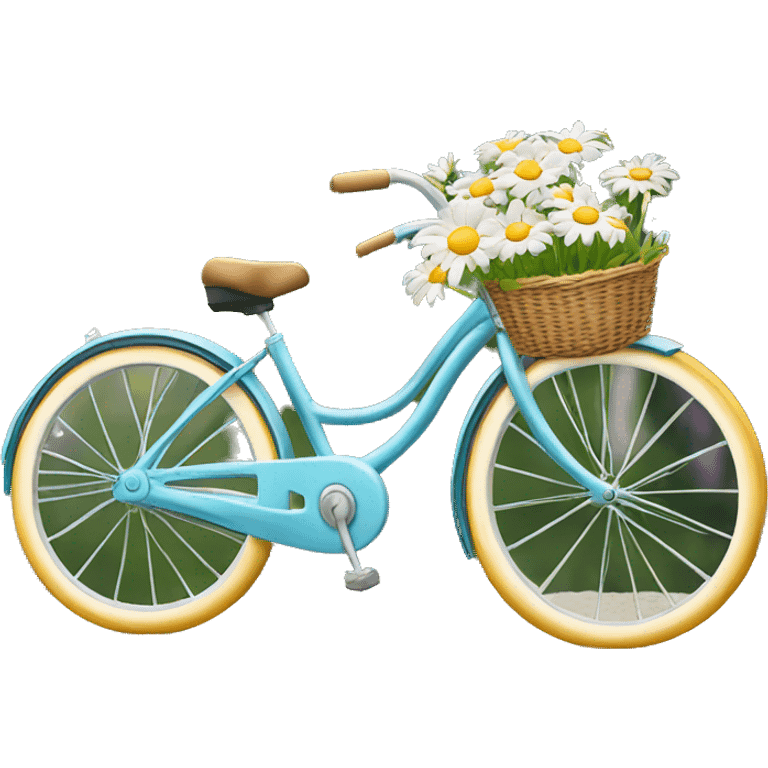  bicycle with front basket has bouquet of daisies  emoji