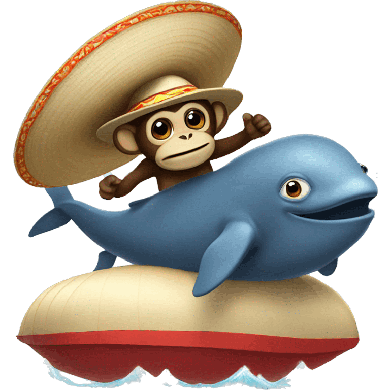 Monkey riding a whale with a sombrero  emoji