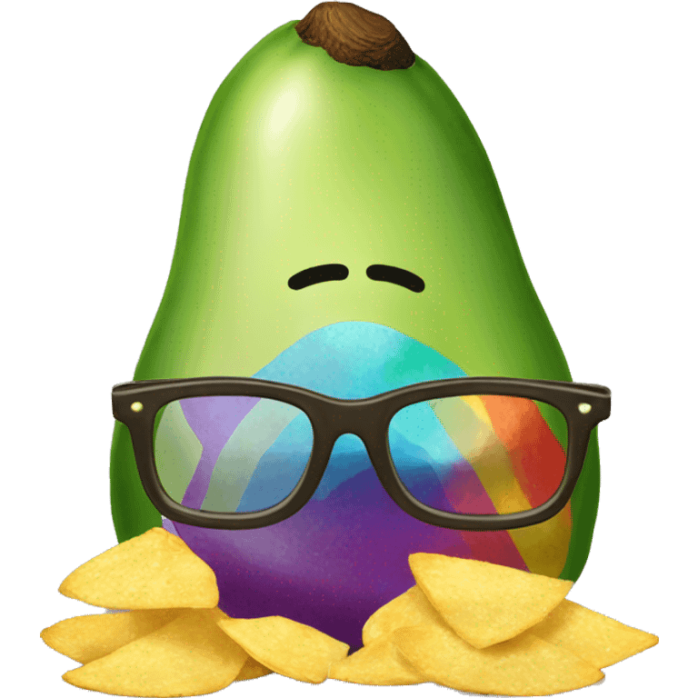 rainbow avocado with glasses eating a bag of chips emoji