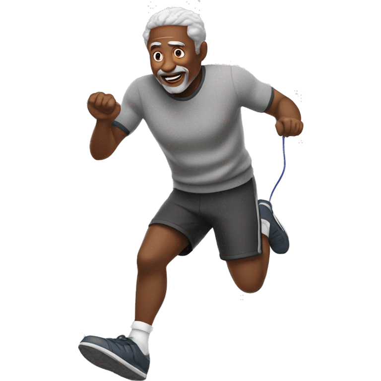 Black older man in sweater jumping rope emoji