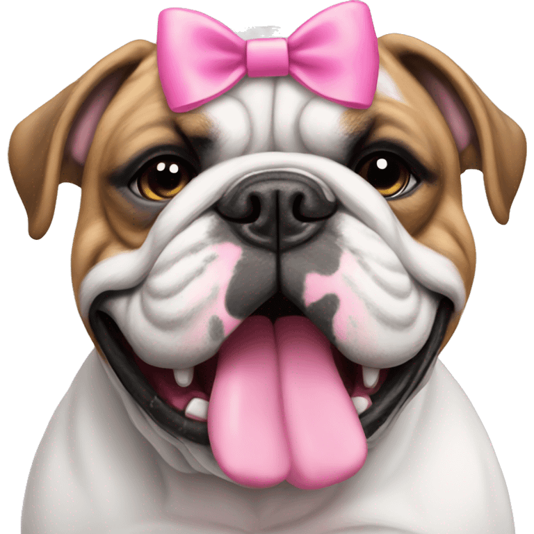 English bulldog that is black and white with a pink bow emoji