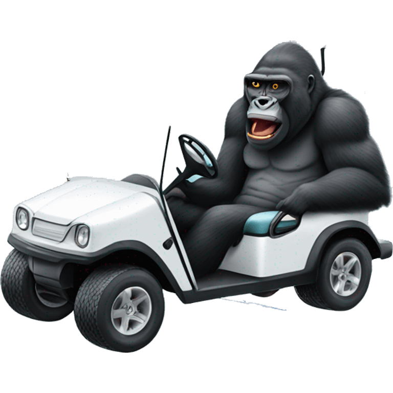 Golf cart in an ice cube with a gorilla riding in it emoji