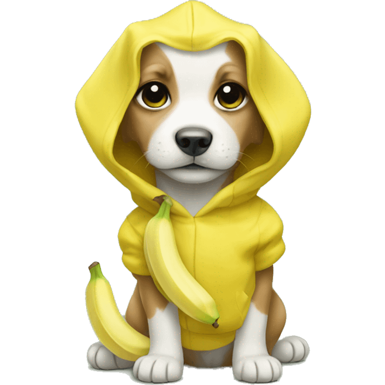 A puppy wearing banana clothes. emoji