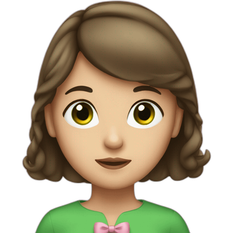 girl with green eyes, with a bow and a brunette emoji