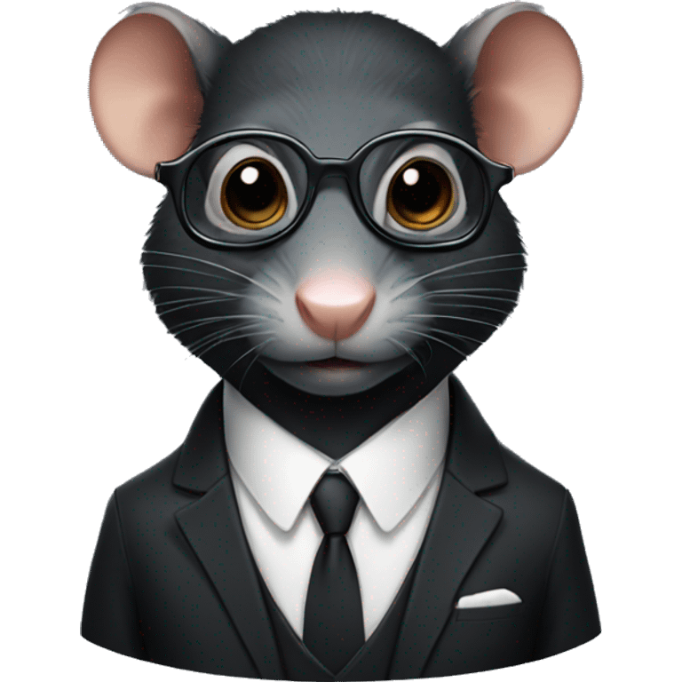 Serious black rat wearing suit and glasses emoji