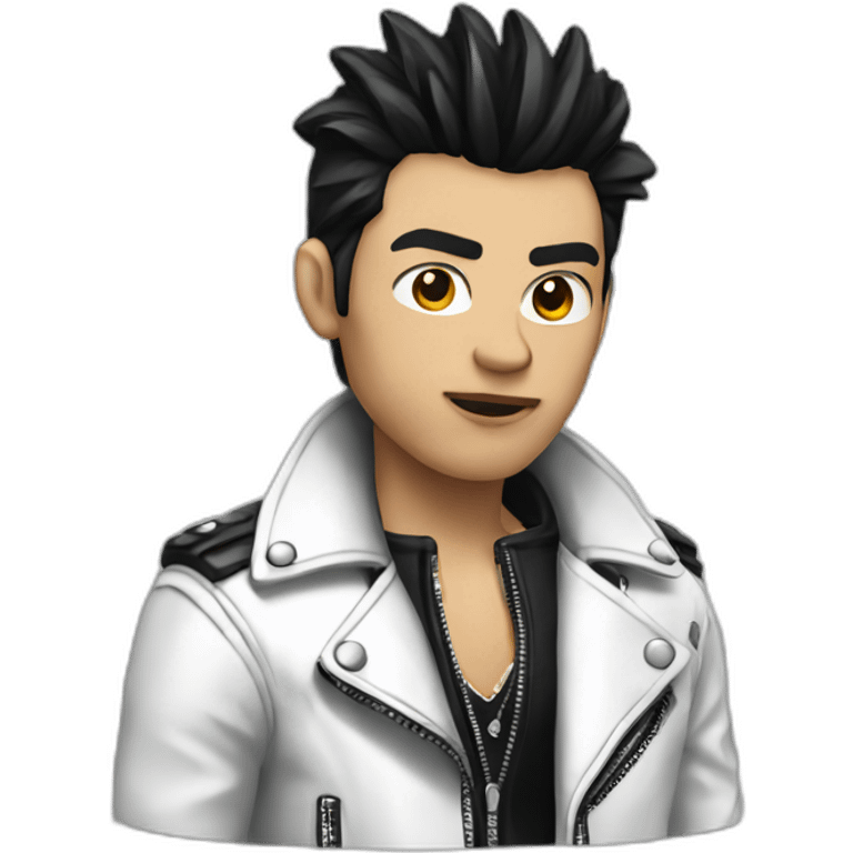 Punk male,dark hair, with white leather jacket emoji