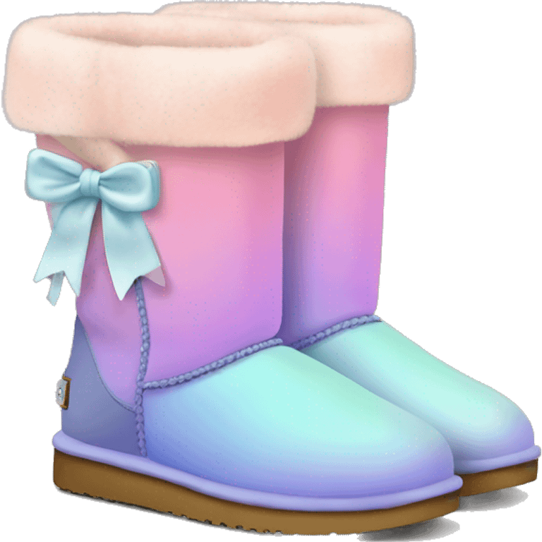 Realistic pair of pastel ombre Ugg fur boots with bows. emoji