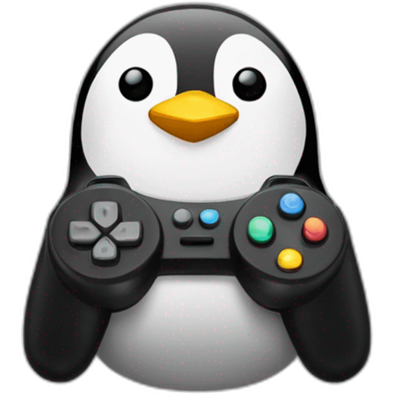 Pingouin avec une manette de jeux vidéos dans les mains emoji