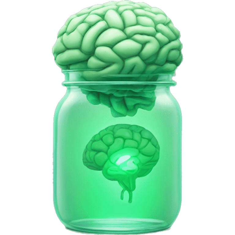 Brain floating in jar light by green light  emoji