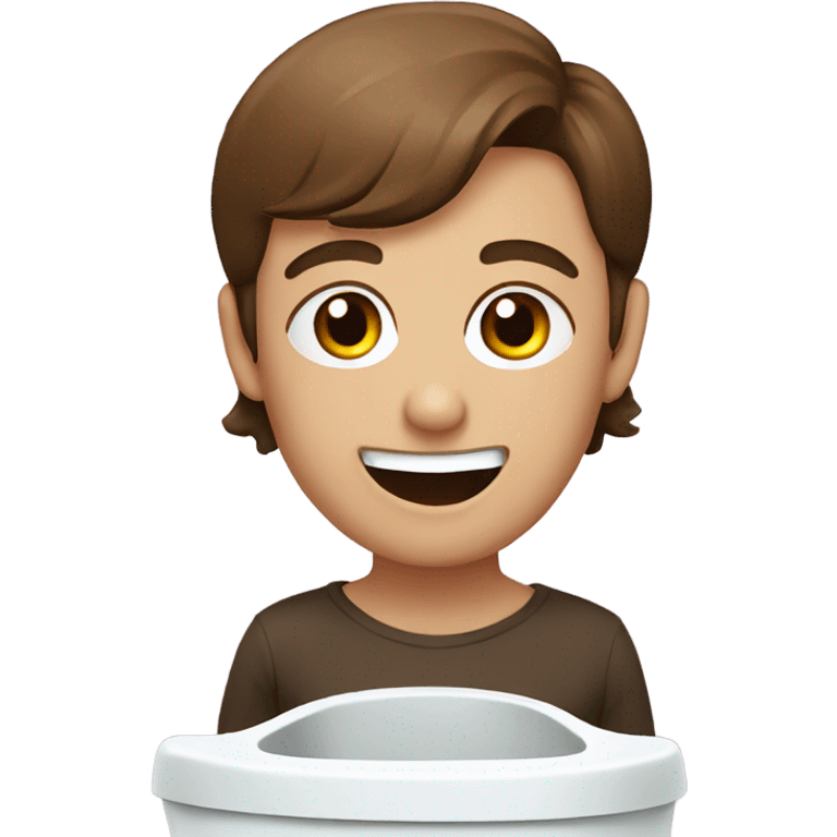 head with brown hair and really wide eyes and a big smile coming out of toilet emoji