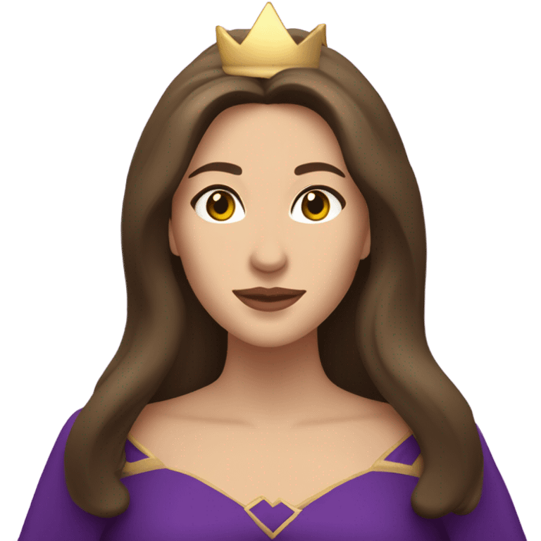 Caucasian long  brunette woman wearing formal royal purple robes and a crown. A burst of hearts are floating around her emoji