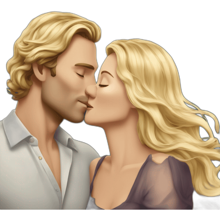 Tom Hiddelston kissing blond woman with very very long wavy hair emoji