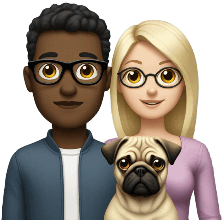 boy in glasses with blonde girlfriend and pug emoji