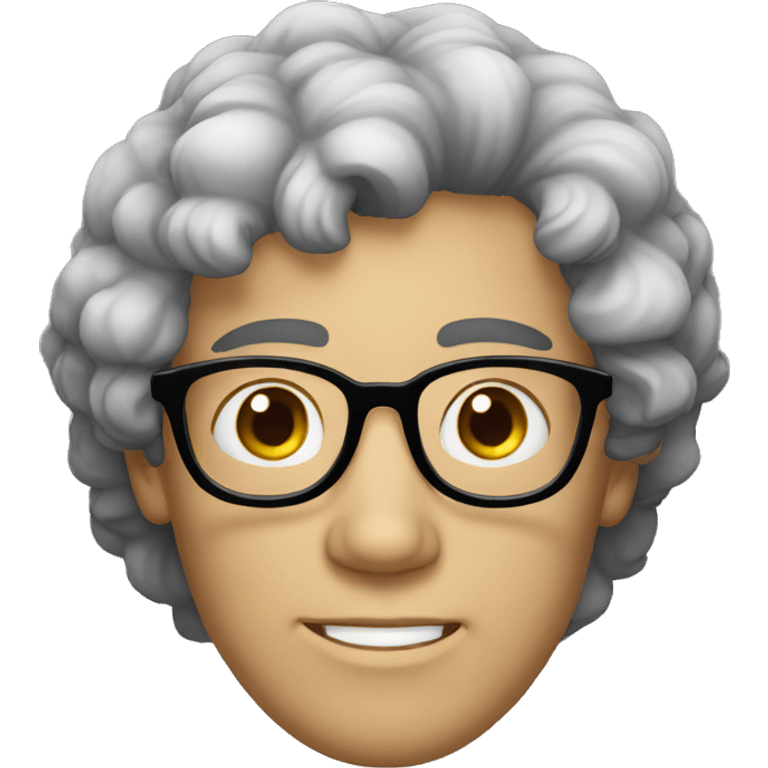 white male with curly black hair, round glasses emoji