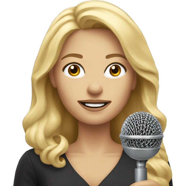 Blonde woman news reporter with microphone emoji