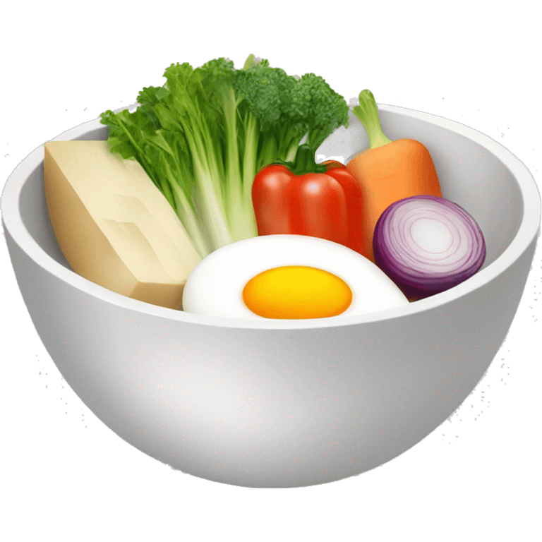 Bowl with sliced vegetables and egg emoji