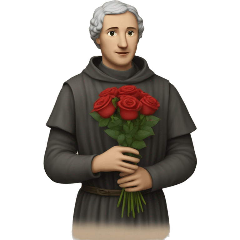 Petrarch holds a bouquet of red roses in his hand emoji