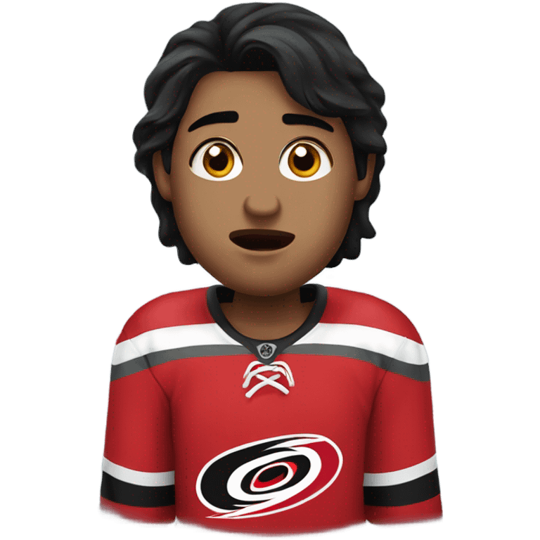 Crying carolina hurricanes hockey fan with black hair emoji