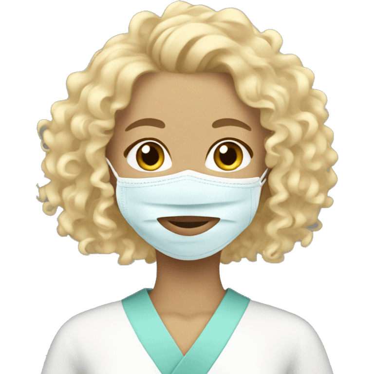 Blonde curly hair girl with spa face mask on emoji