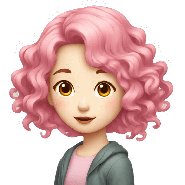 wavy pink hair girl korea emoji