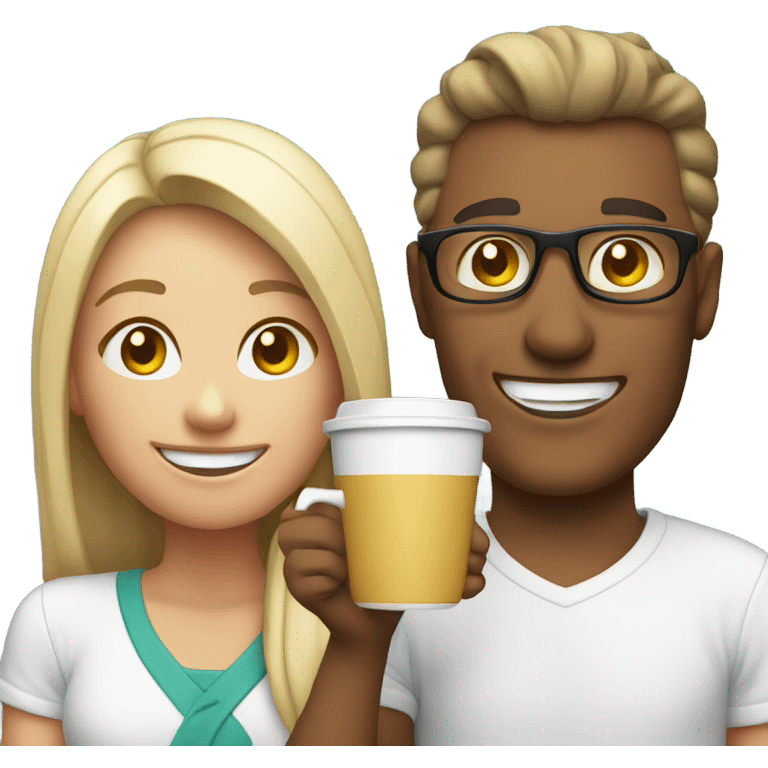 smiling couple with cup emoji