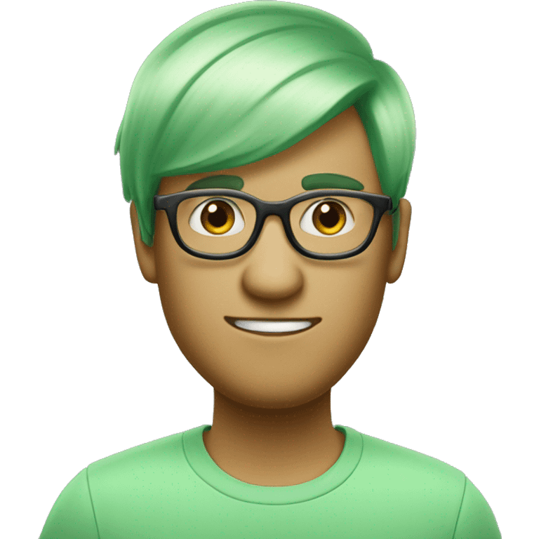 light pastel green person with green slick backed hair and glasses with a marking on his noc emoji