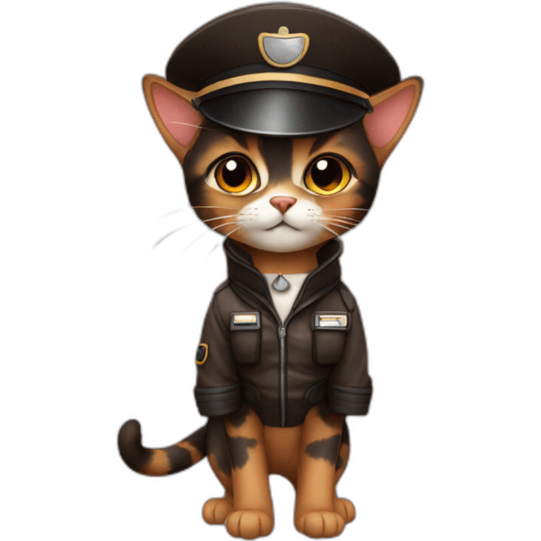 full brown and black calico cat dressed as a pilot emoji