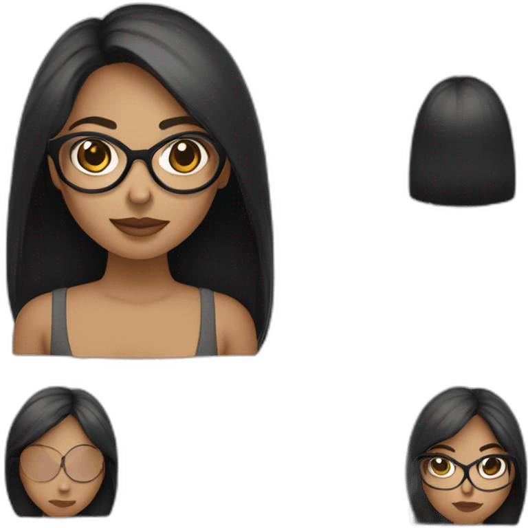 une fille avec de long cheveux noir lisse, la peau blanche ,et avec des lunette (en forme de carrer un peu déformé) assez grosse comparer a ça tête , portant un pull noir emoji