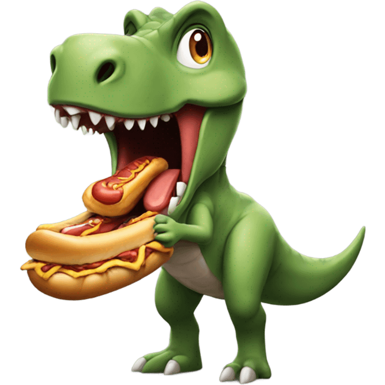 Dinosaur eating a hotdog emoji