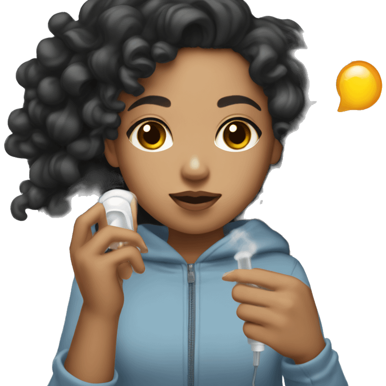 Lightskin girl with black curly hair Face plaming with Asthma pump in hand emoji