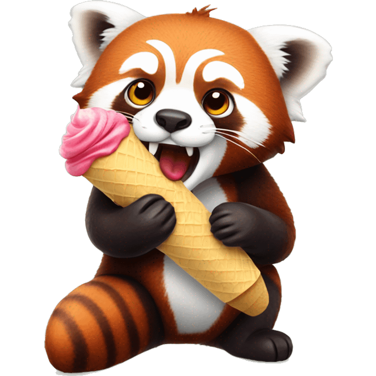 Red panda eating ice cream emoji