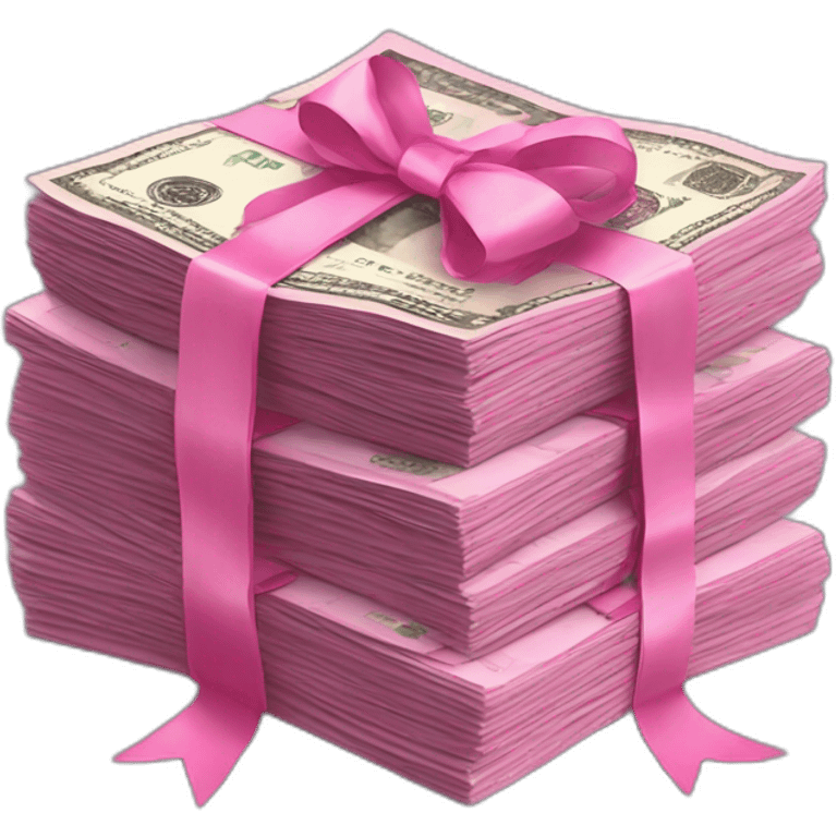 a stack of pink money bills tied with a ribbon emoji