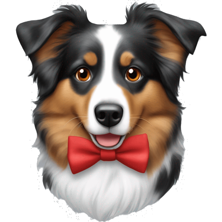 Australian shepherd with a red bow tie emoji