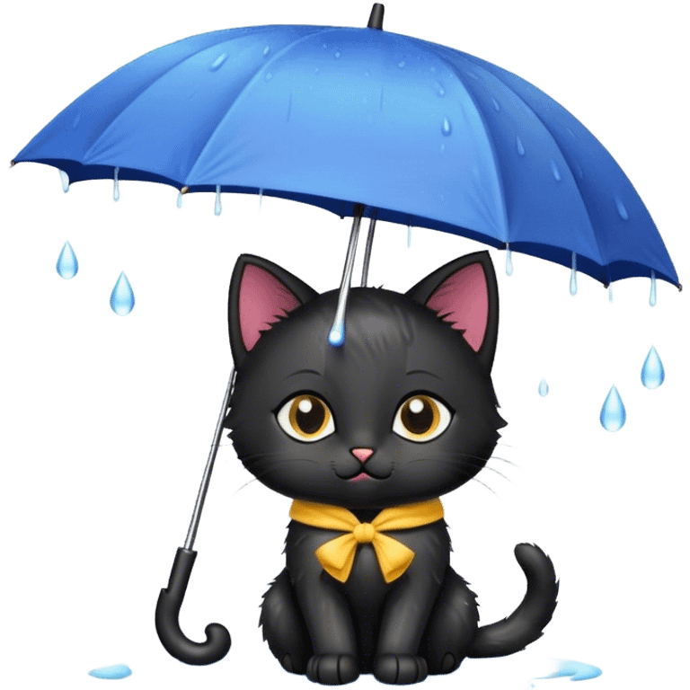 Black kitten with an umbrella in the rain emoji