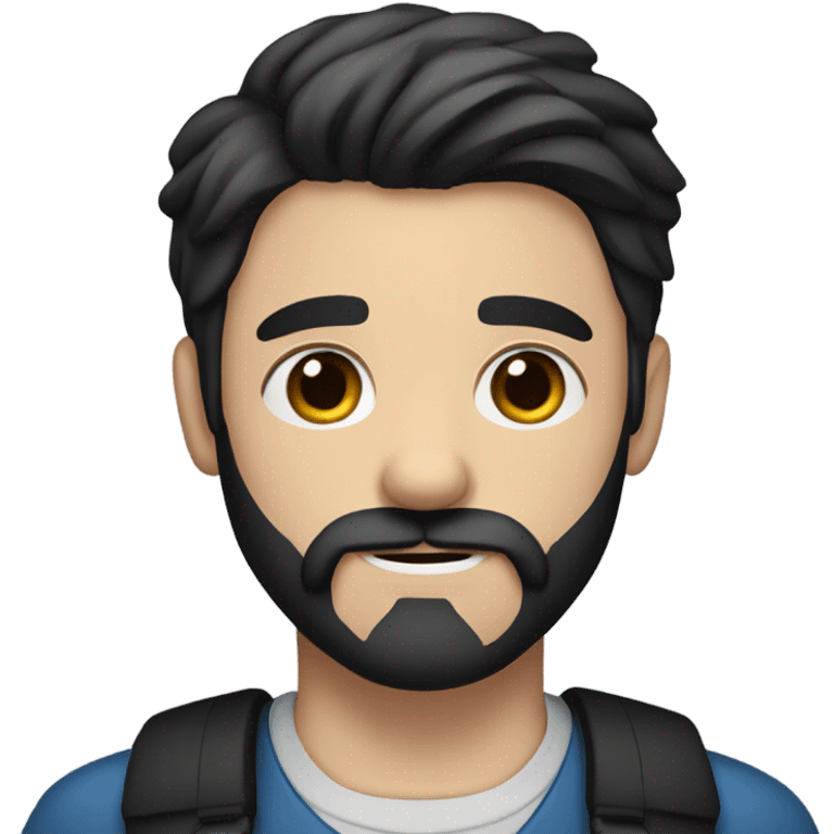 Blue eyes Dark hair man beard and mustache holding black Labrador  emoji