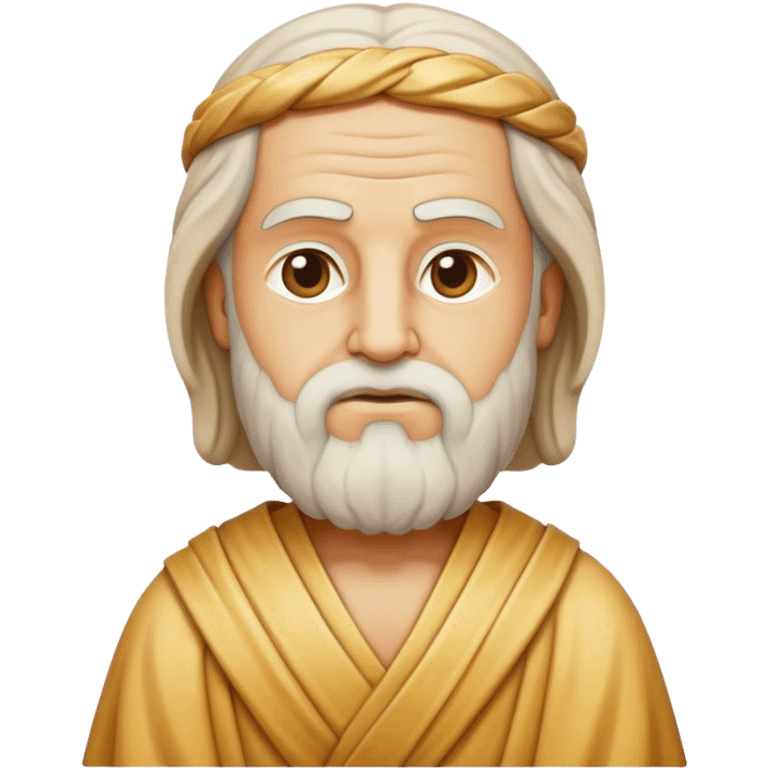 Cinematic Realistic Plato Portrait Emoji, depicted as a wise ancient philosopher with a contemplative expression in classical robes, rendered with soft textures and timeless serene lighting that captures his intellectual legacy. emoji