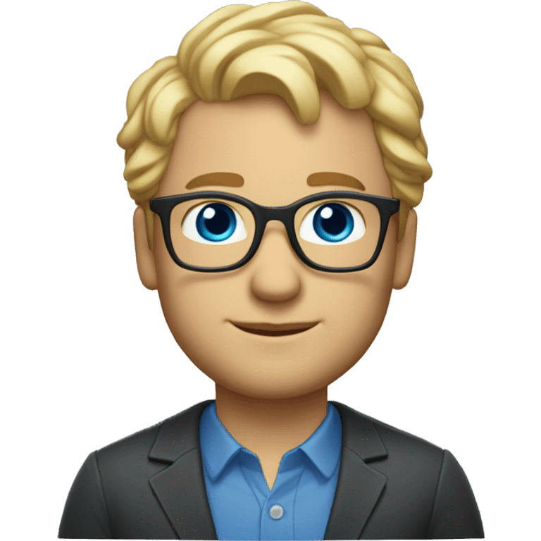 40 year old man, professionally dressed, blonde with very short wavy hair, with an almost invisible beard, blue eyes and glasses emoji