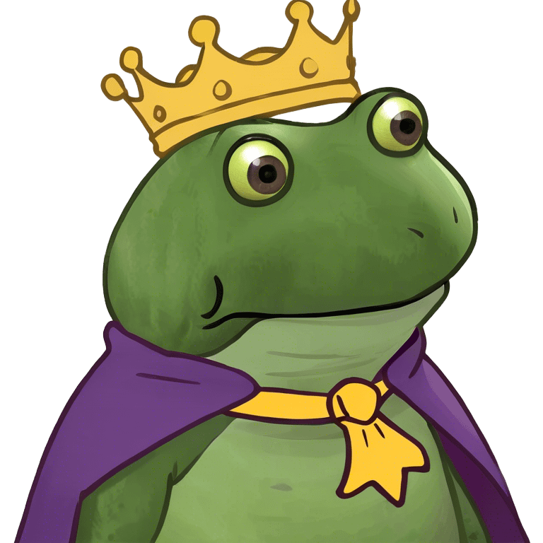 bufo the king wearing a purple cape and gold crown emoji