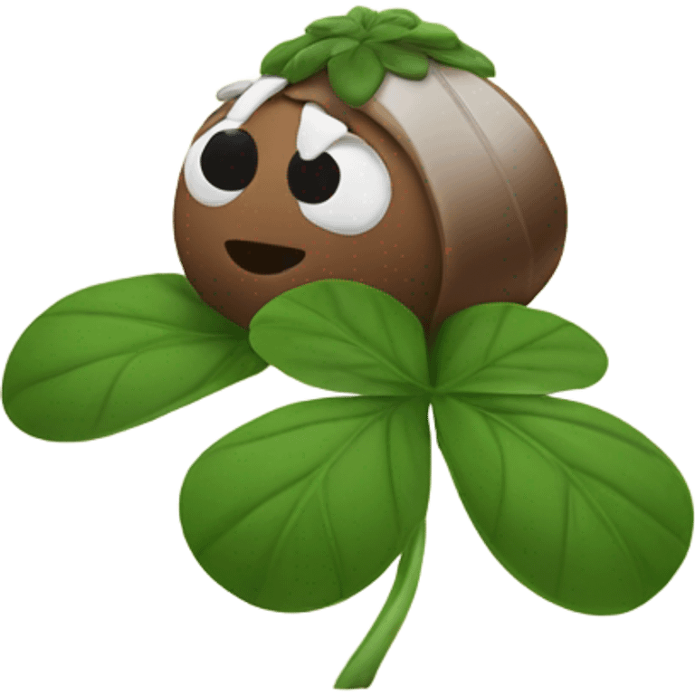 Buckeye with legs stomping on clover emoji