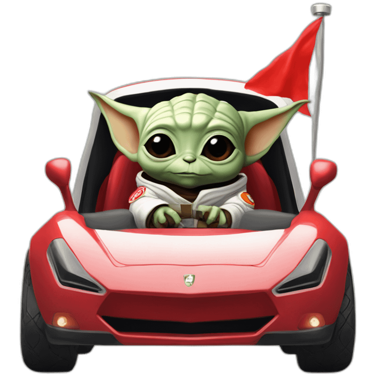 baby yoda unicorn driving a red ferrary in an astronaut suit with peace flag on t emoji