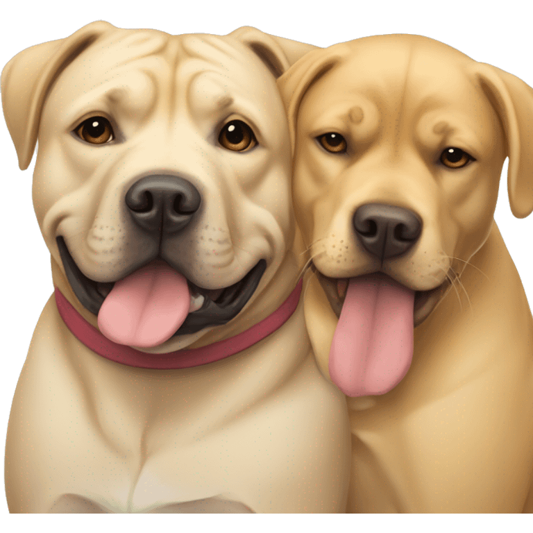 American bully and Golden Labrador retriever hug  emoji