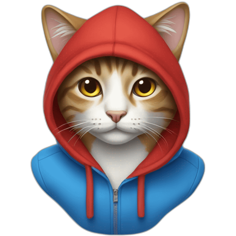 CAT WEARING A Blue hoodie and wearing a red hat emoji