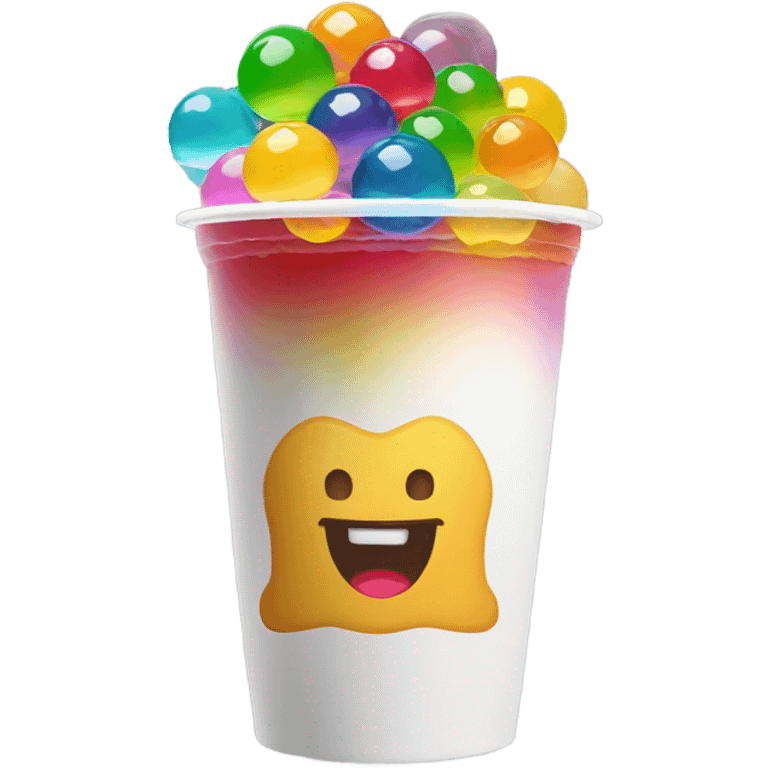 Boba in a McDonalds cup with rainbow jelly emoji