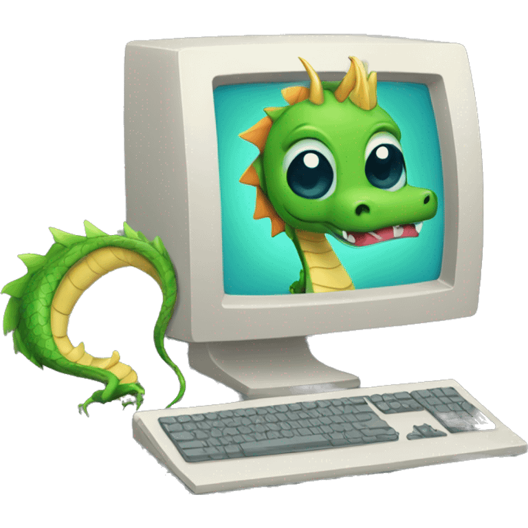 computer with a chibi dragon spirirt spiral out fibonacci emoji