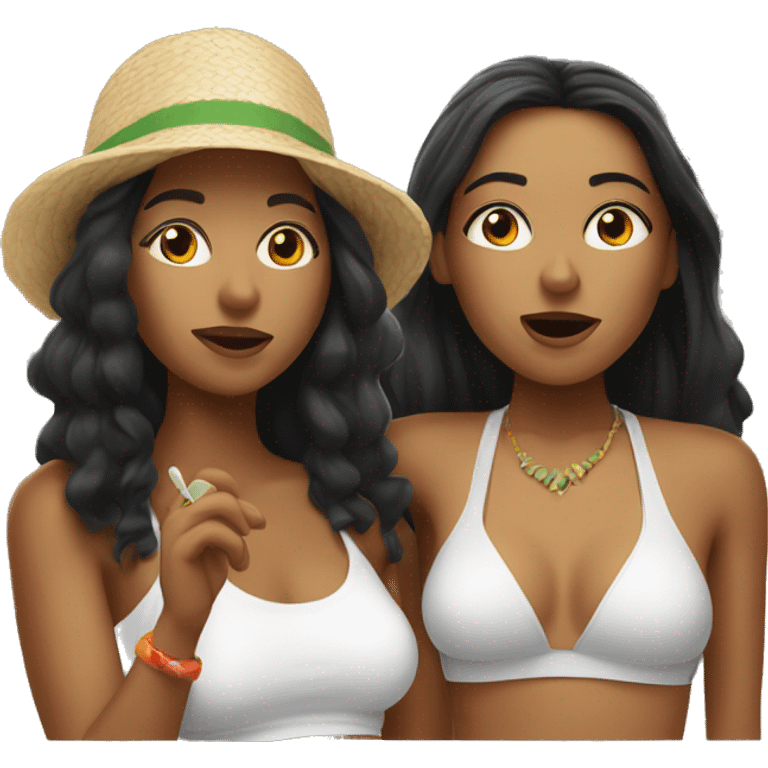 Two white latinas being stoners at the beach  emoji