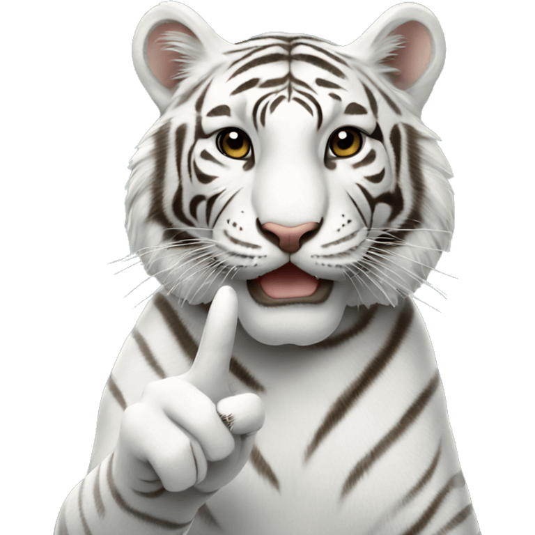 A WHITE TIGER make a peace sign emoji