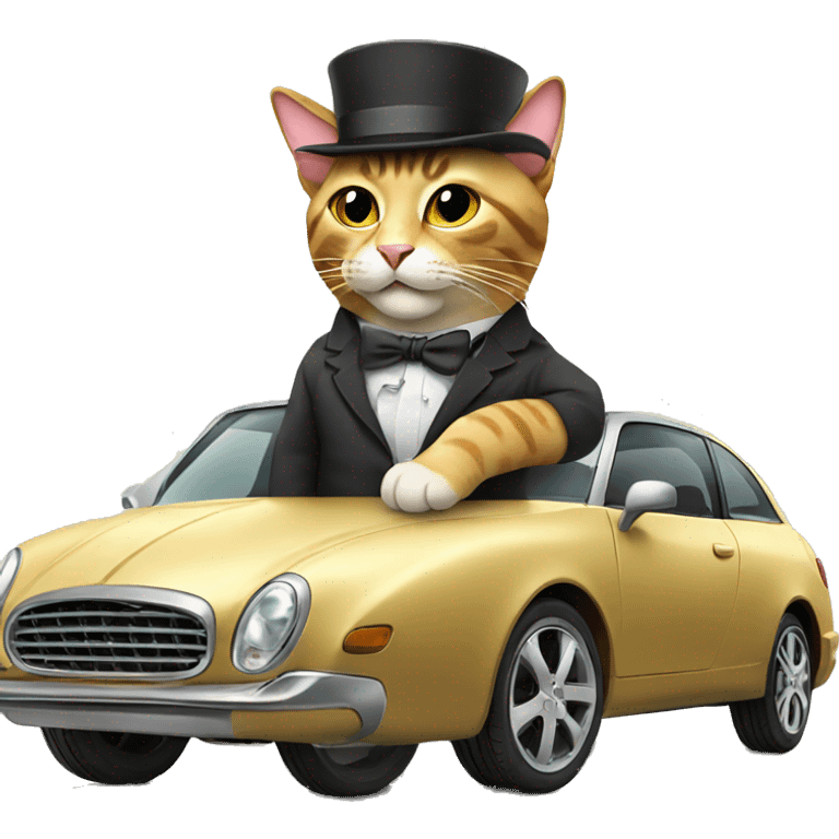 Rich cat with money and a car emoji