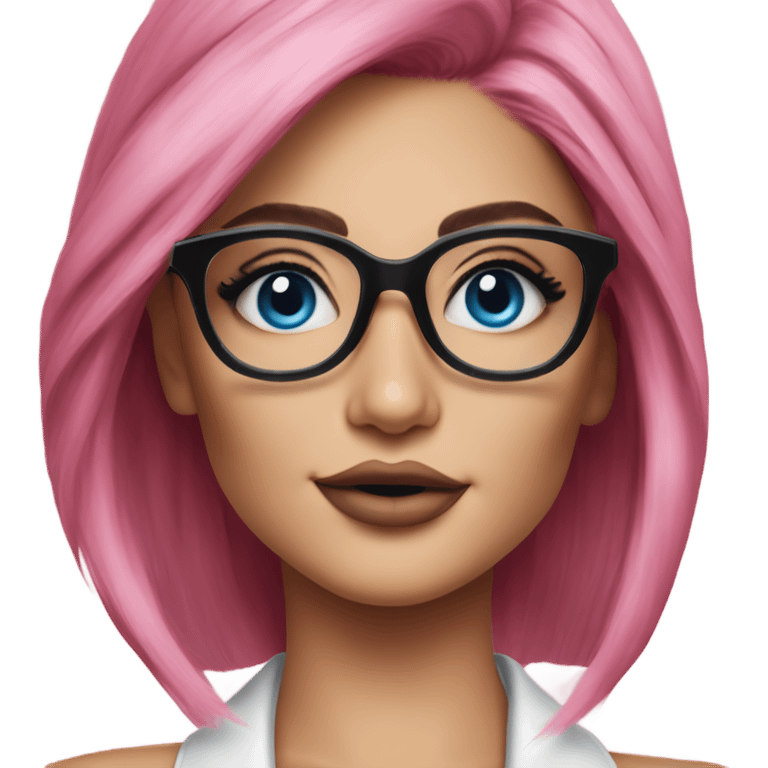 Photo Realistic kylie jenner stylish pink hair BLUE eyes and glasses elegant  emoji