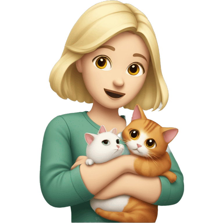 blonde girl holds hamster and red cat in her arms emoji